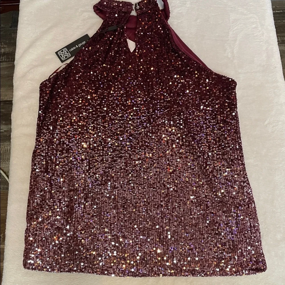 Cable & Gauge Sequin Halter Top in Purple - Picture 6 of 8